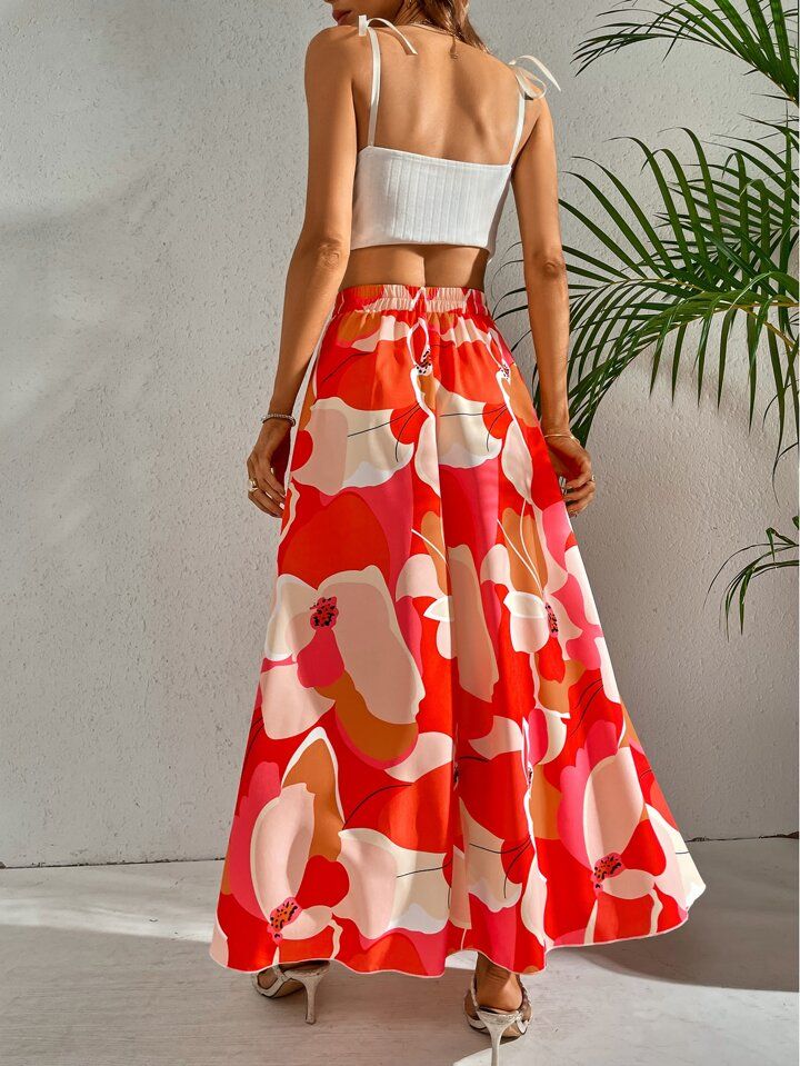 SHEIN VCAY Floral Print A-line Skirt | SHEIN