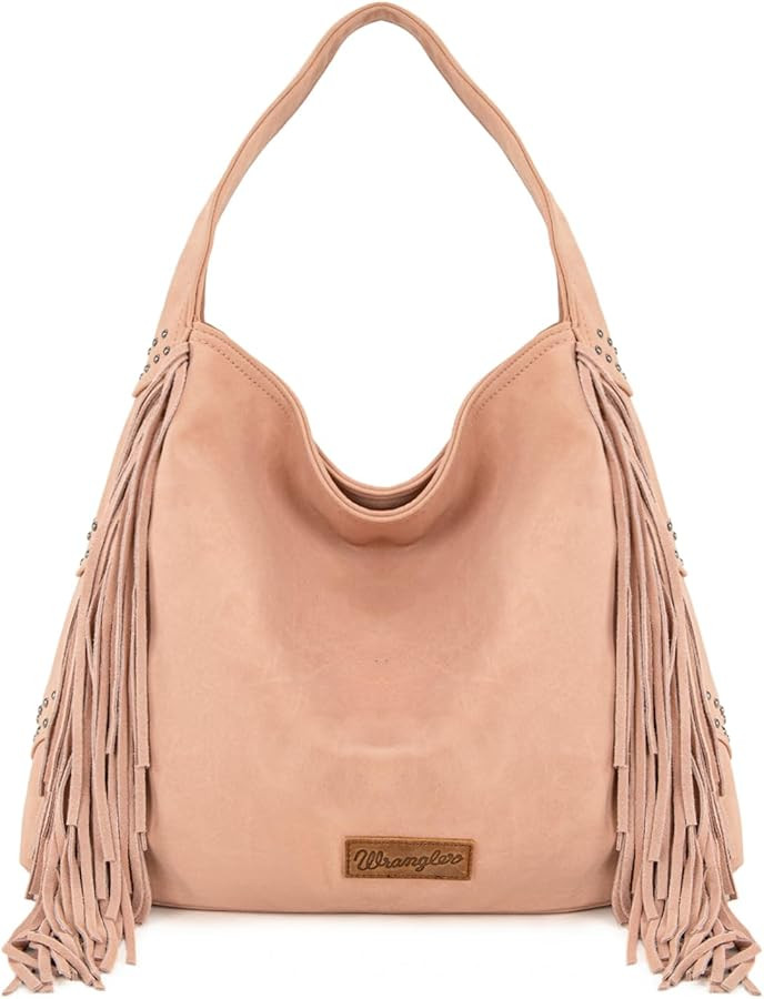 Wrangler Fringe Suede Hobo Bag for Women Leather Western Fringe Purse Tassel Hippie Shoulder Bag | Amazon (US)