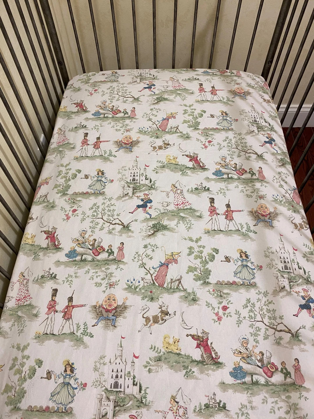 Nursery Rhyme Toile Crib Sheet, Mini Crib Sheet, Neutral Crib Bedding - Etsy | Etsy (US)