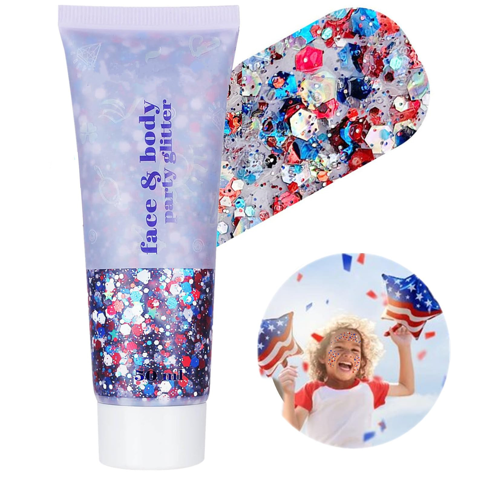 Go Ho Red White and Blue Body Glitter,USA Flag Pride Face Glitter,4th of July Outfits for Women R... | Amazon (US)