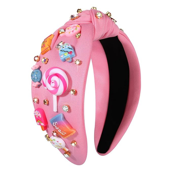 Knotted Headband for Women Lollipop Candy Charms Crystal Jeweled Embellished Top Knot Hairband St... | Amazon (US)