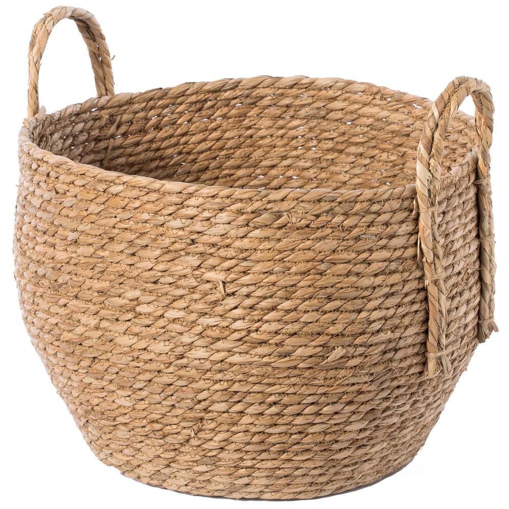 Vintiquewise Decorative Round Large Wicker Woven Rope Storage Blanket Basket with Braided Handles | The Home Depot