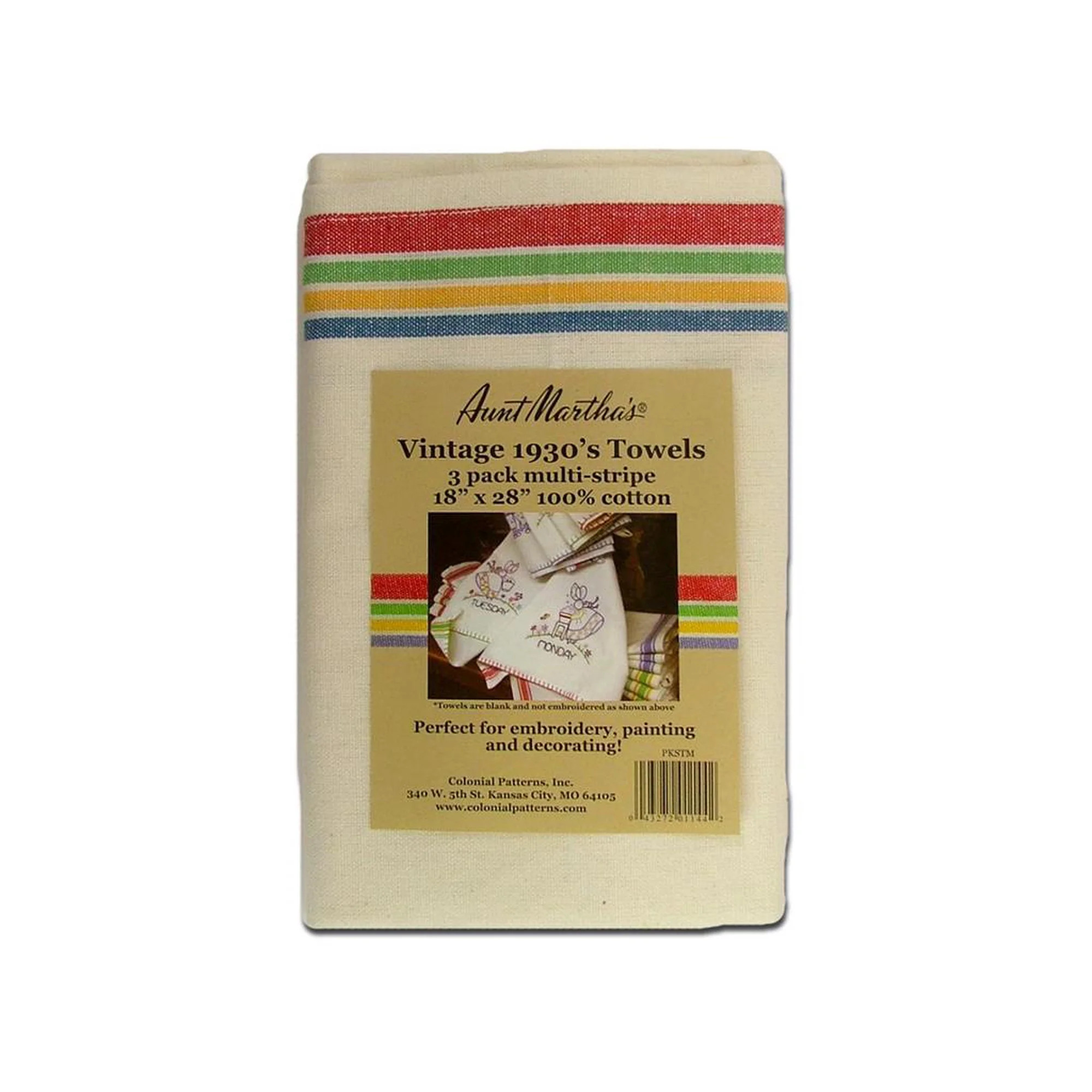 Aunt Martha's, 3 Pack, Cotton Vintage Multi Striped Dish Towel Set, 18" x 28" | Walmart (US)