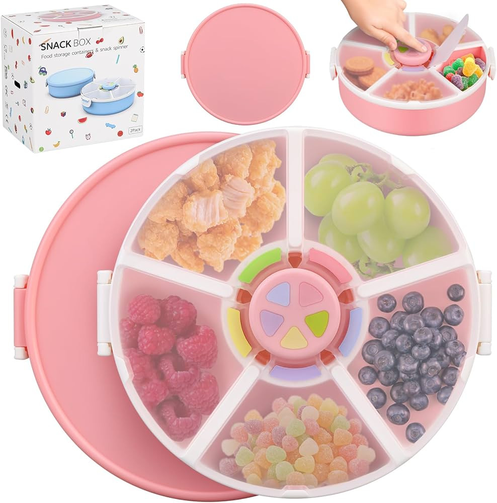 Kids Original Snack Spinner Bundle - Reusable Snack Container with 5 Compartment Dispenser and Li... | Amazon (US)