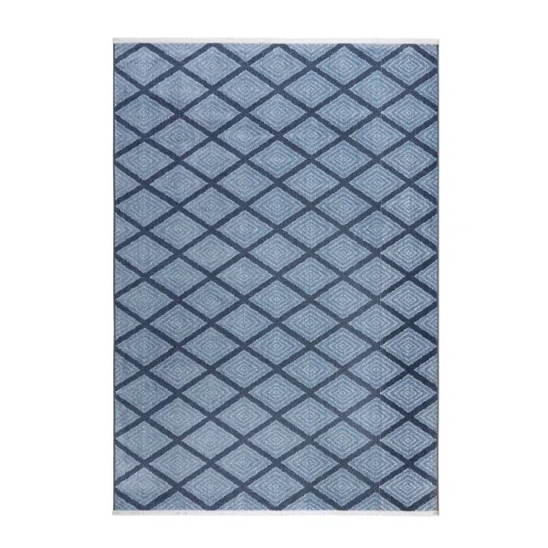 Town & Country Everyday Rein Solid Diamond Everwash Non-Slip Backing Washable Area Rug Blue | Wayfair North America