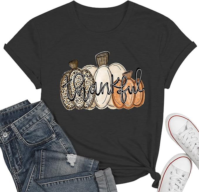 Thanksgiving Shirts for Women Funny Pumpkin Leopard Graphic Tees Fall Shirt Thanksgiving Gift Top... | Amazon (US)