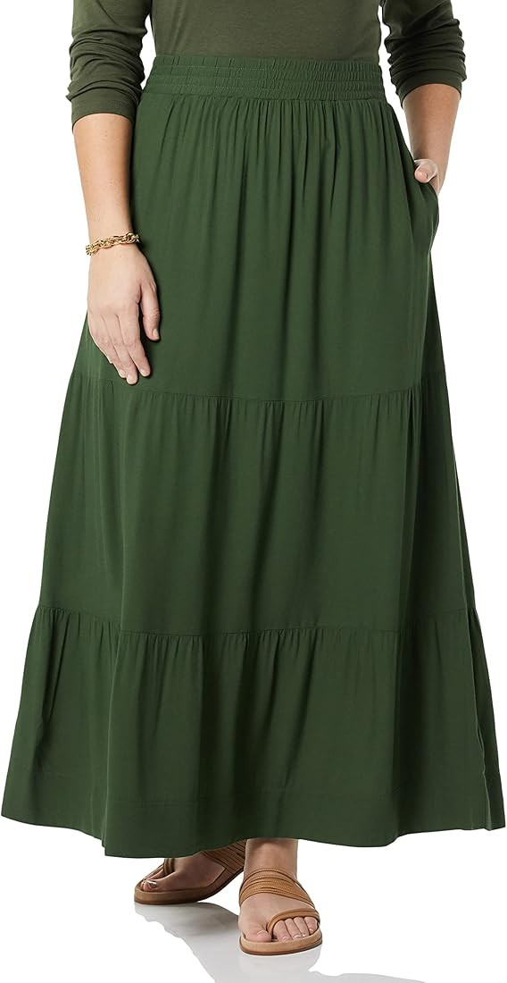 Amazon Essentials Women's Pull-on Woven Tiered Midi Skirt | Amazon (US)