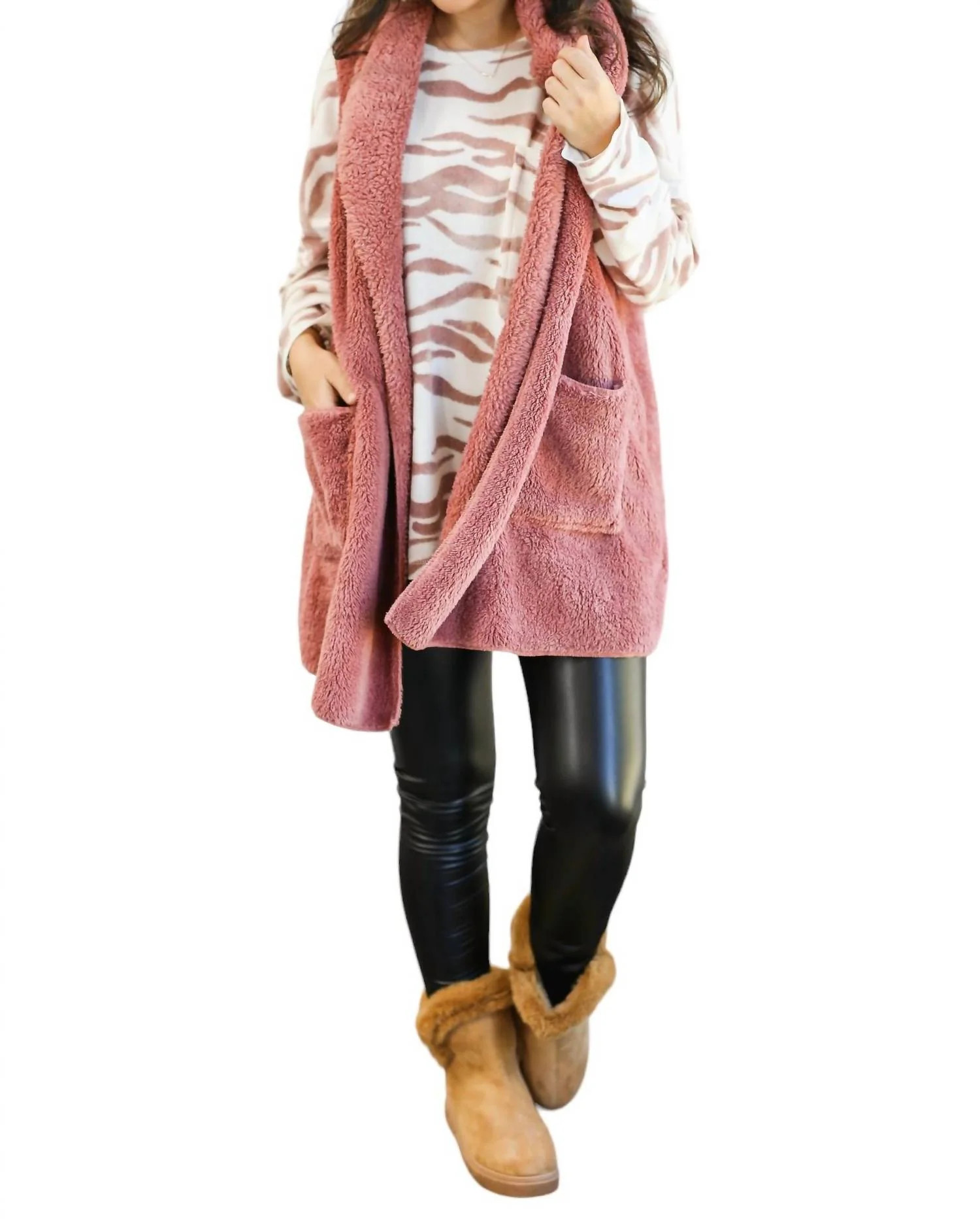 Ready Set Cozy Sherpa Vest In Mauve | Shop Simon