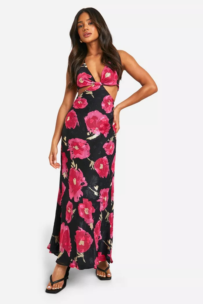 Chiffon Jacquard Floral Cut Out Maxi Dress | Boohoo.com (UK & IE)