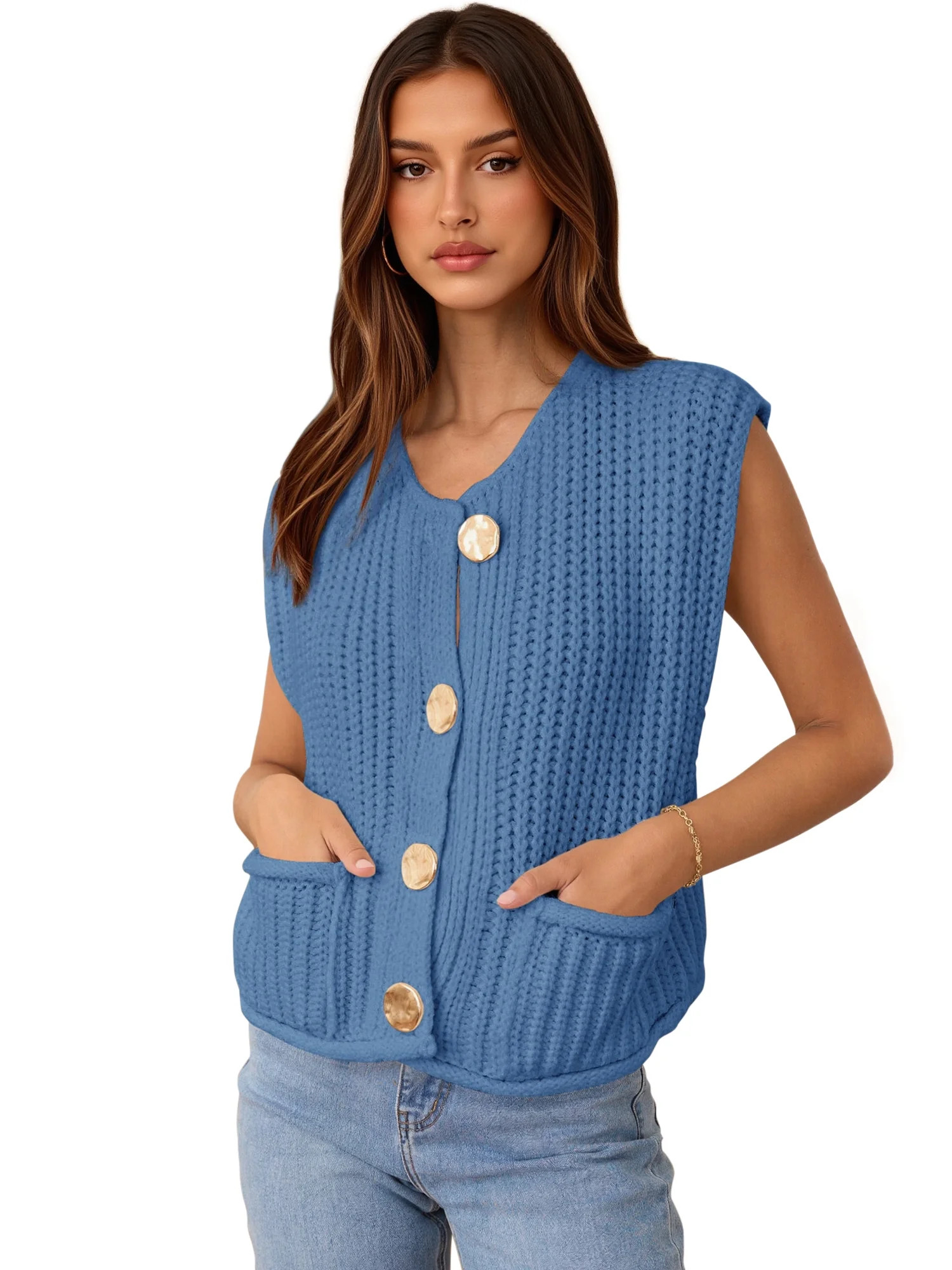 PRETTYGARDEN Women's Sleeveless Button Down Sweater Vest, Sizes S-XXL | Walmart (US)