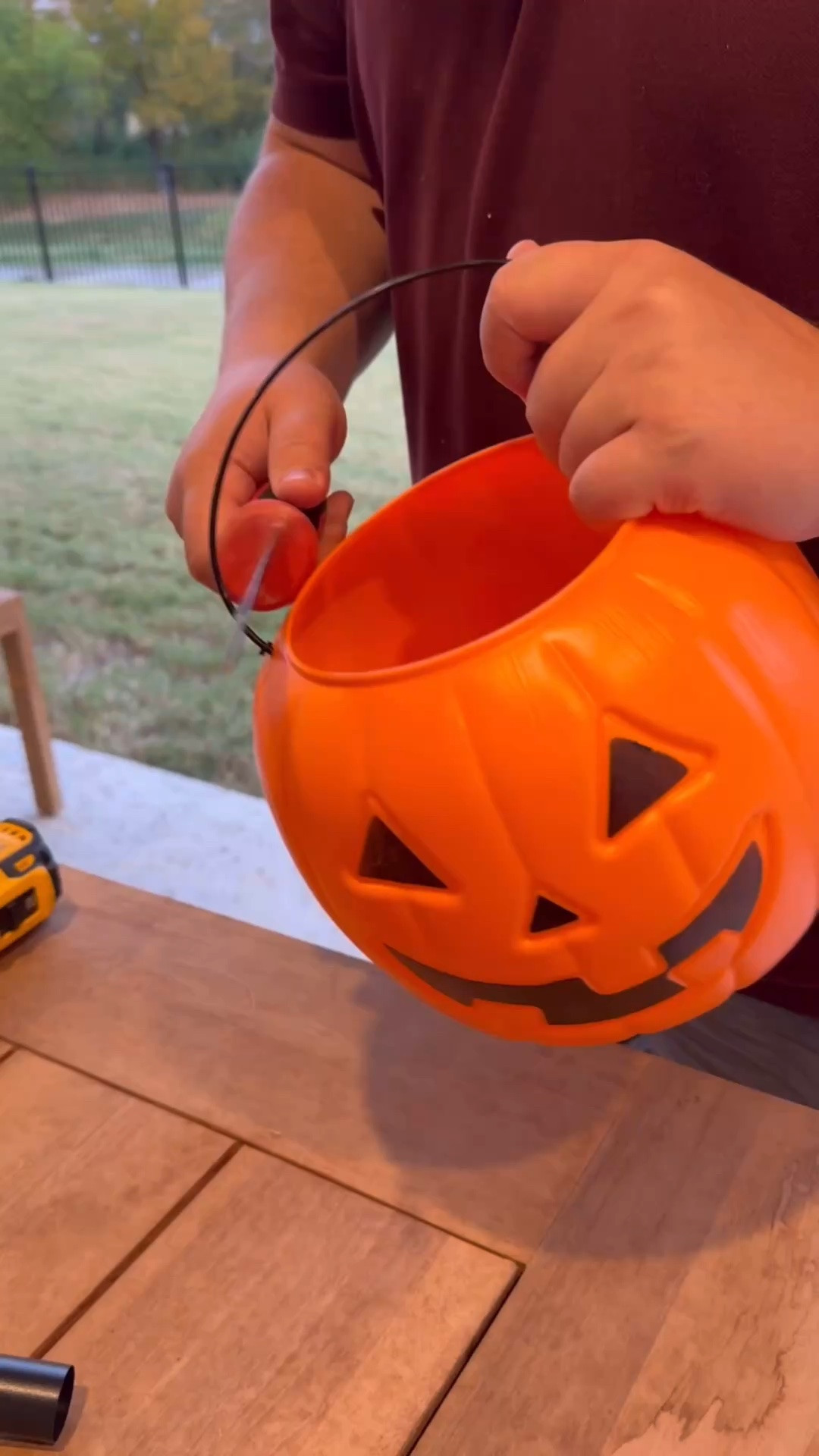 Pumpkin solar light
Remove the plastic handle. Outline the circumference of the light pole and drill it out. Insert the light pole. Twist on the light. Add a rubber band under the pumpkin to help secure the pumpkin in place if needed. 

I used this exact pumpkin and solar light as they fit perfectly together.

#LTKSeasonal #LTKHome