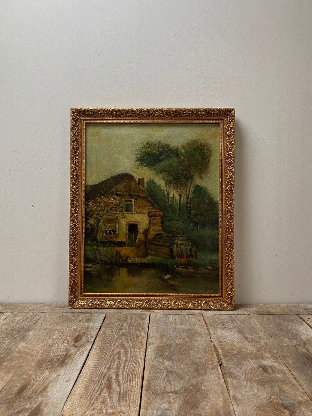 Large Antique Moody Country Oil Painting Antique Cottage - Etsy | Etsy (US)