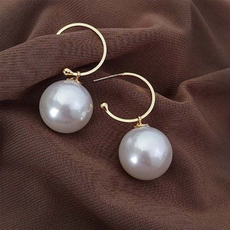 PWFE 1 Pair Trendy Style Elegant Oversized Round White Imitation Pearl Circle Drop Earrings Big Ball | Walmart (US)