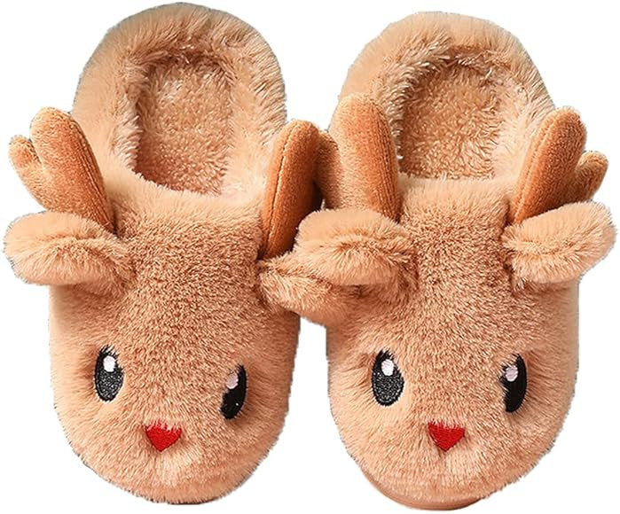 Toddler Kids Fluffy Animal House Slippers Cozy Cute Faux Fur Home Shoes for Boys/Girls | Amazon (US)