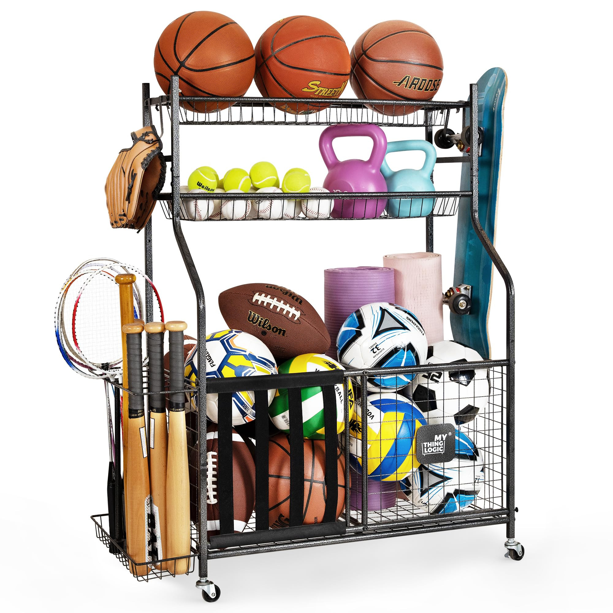 Mythinglogic Garage Sports Equipment Organizer, Baseball Storage Large Capacity, Sports Organizer... | Amazon (US)