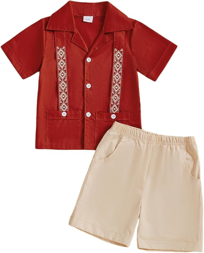 Kupretty Toddler Baby Boy Summer Clothes Mexican Guayabera Outfit Embroidered Button Down Shirts ... | Amazon (US)