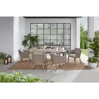 Odenhall Aluminum 7-Piece Wicker Outdoor Dining Set with Performance Acrylic Grey Cushions | The Home Depot