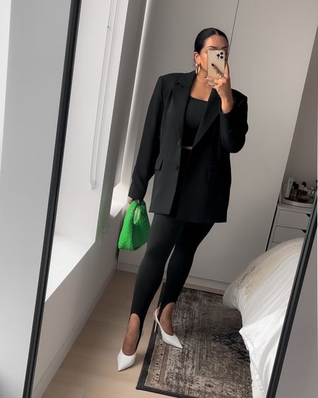 black blazer outfit, stirrup leggings, parakeet green, Amazon fashion finds, white jimmy choo slingbacks, going out outfit 

#LTKunder50 #LTKitbag