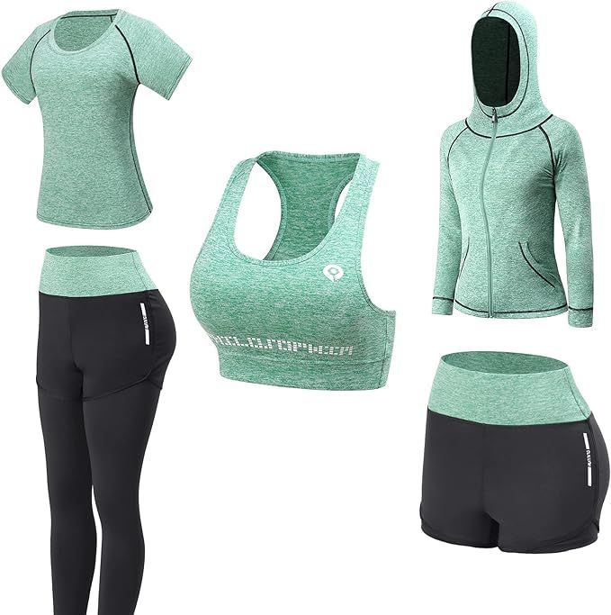 JULY'S SONG Women Workout Clothes Set 5 PCS Exercise Athletic Outfits Set | Amazon (US)