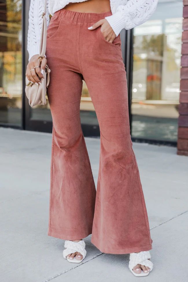 Simple Intuition Terracotta Corduroy Flare Pants | The Pink Lily Boutique