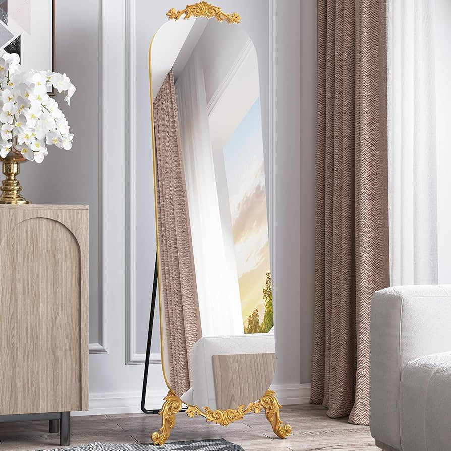 Gothic Vintage Elegant Frameless Carved Full Length Arched Mirror with Stand, 61.5" H x 20" W Lar... | Amazon (US)