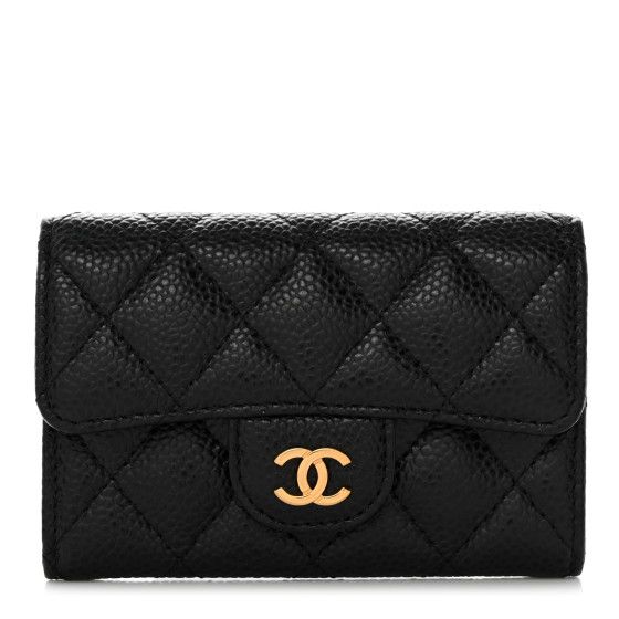 Caviar Quilted Flap Card Holder Black | FASHIONPHILE (US)