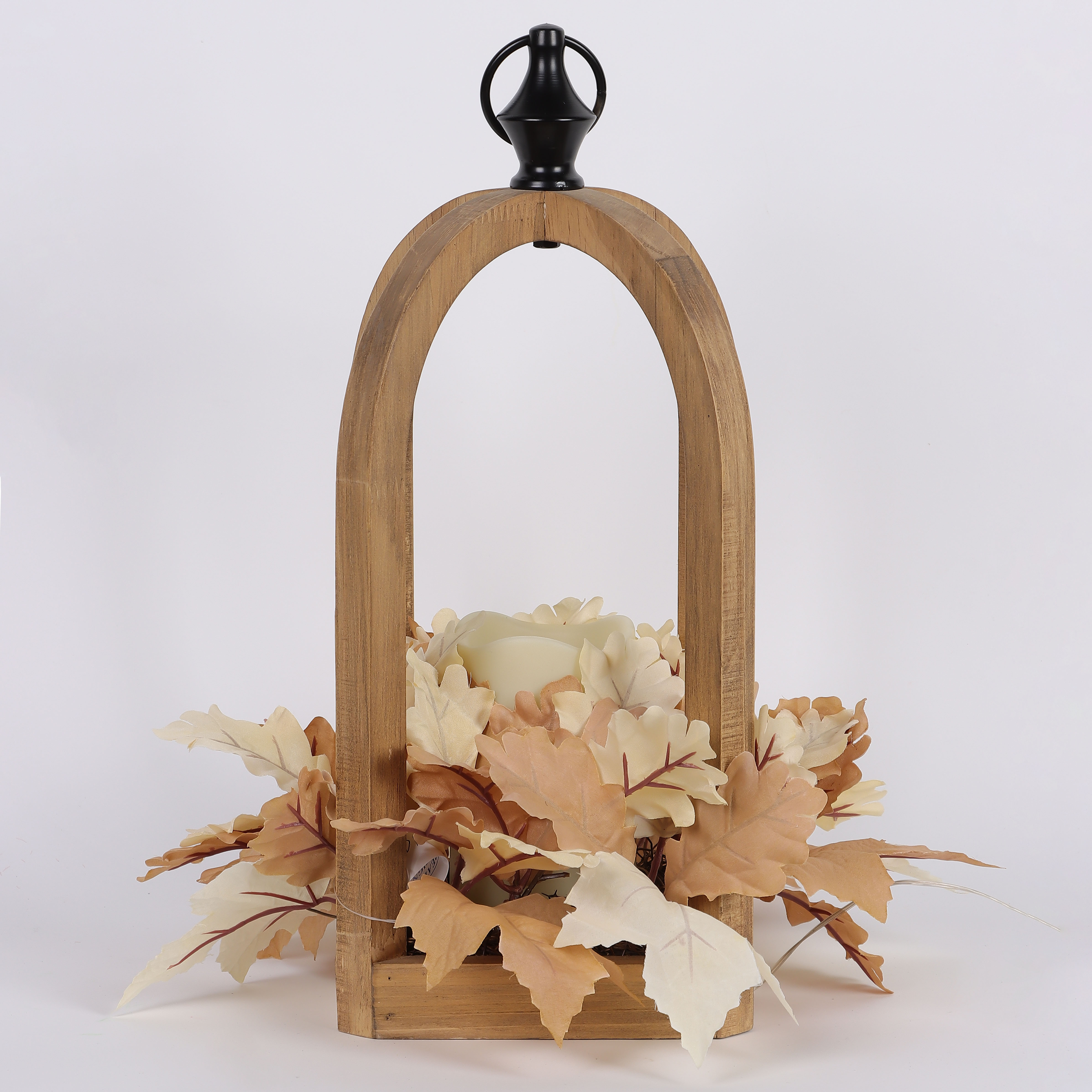 Harvest Wood Lantern with Cream Leaves & Flameless Candle Indoor Decor, 15.5", by Way To Celebrat... | Walmart (US)