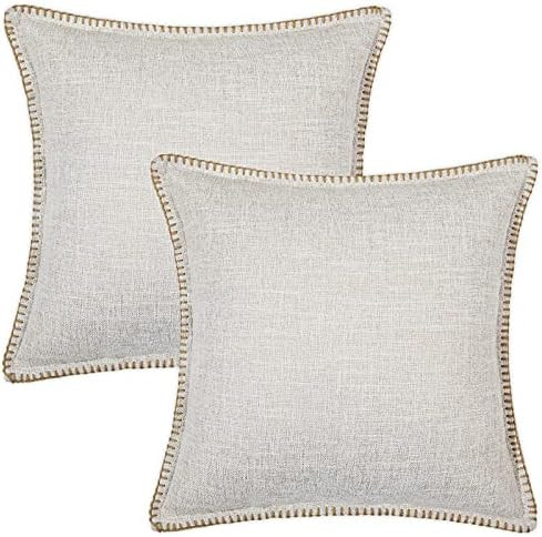decorUhome Decorative Throw Pillow Covers 20x20 Set of 2, Square Linen Farmhouse Pillow Covers wi... | Amazon (US)