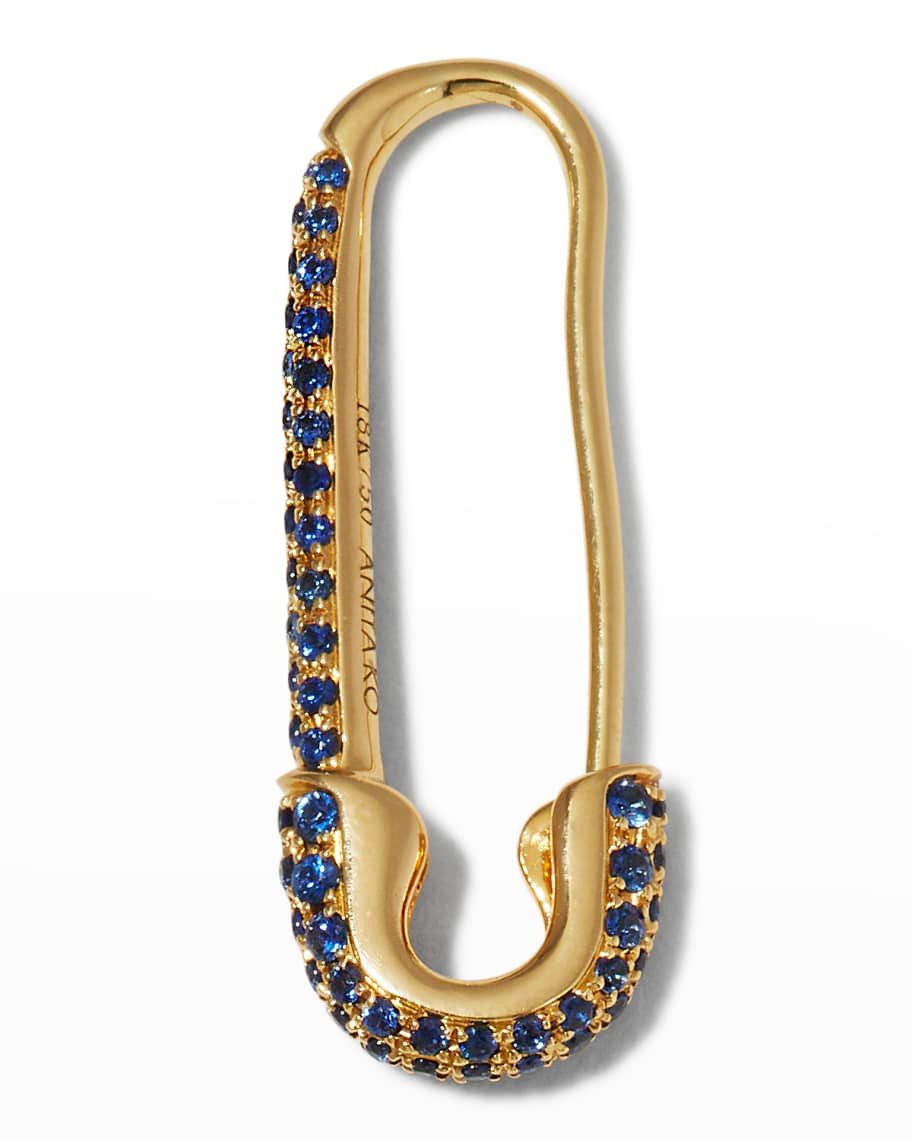 Anita Ko 18k Gold Blue Sapphire Safety Pin Earring, Single, Left | Neiman Marcus