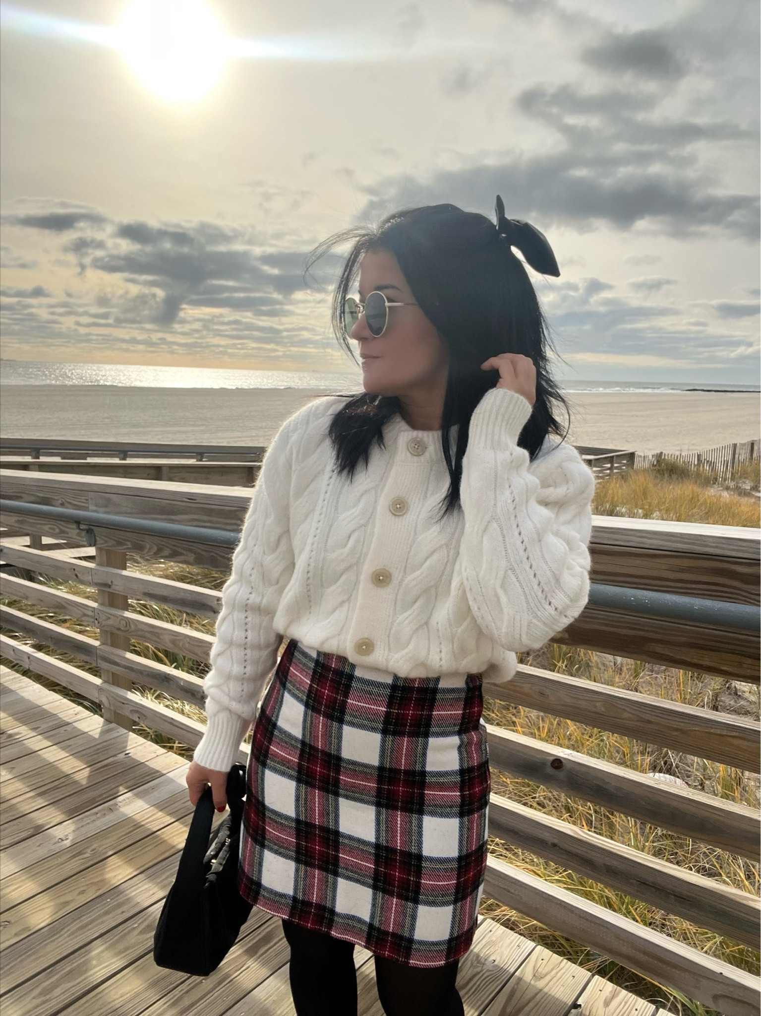 Holiday outfit idea - plaid skirt is currently 25% off + 15% with code: CYBERAF, my cardigan sweater is 30% off (no code needed!), runs a little bit big, I’m wearing XXS and my hair bow is 25% off with code: BFEARLY25 

#LTKfindsunder50 #LTKCyberWeek #LTKsalealert