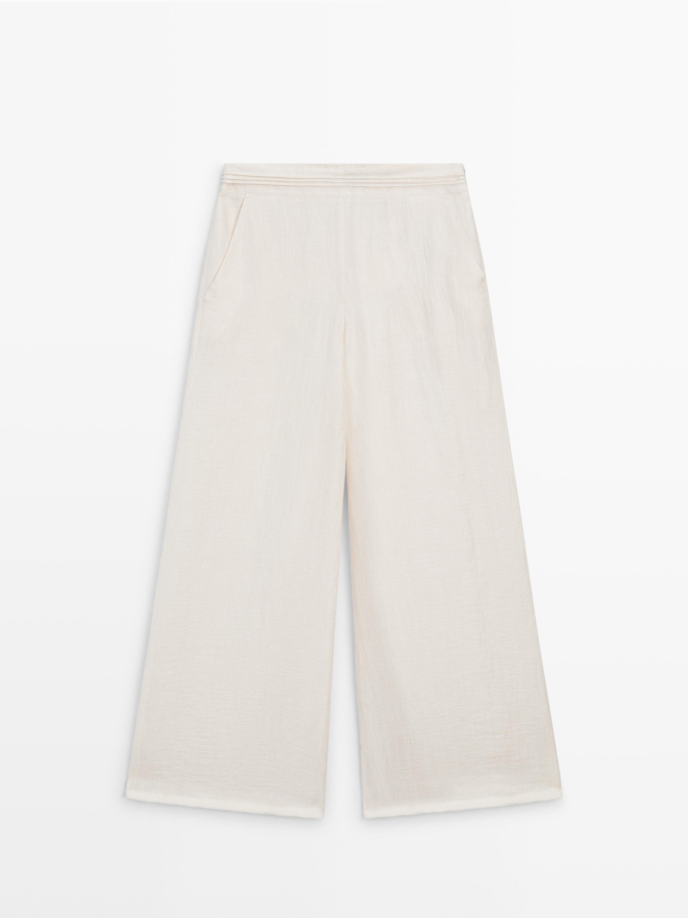 Flowing linen blend trousers with waistband detail | Massimo Dutti UK