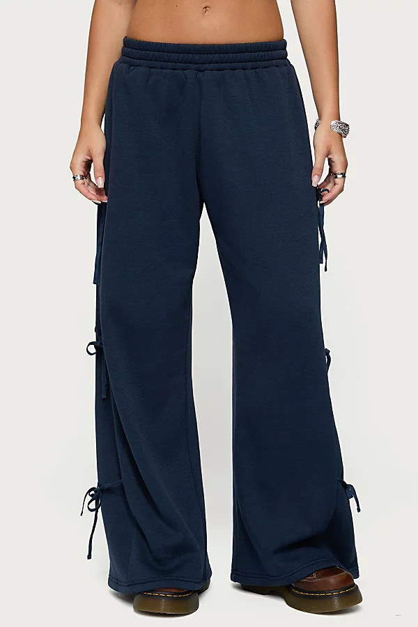 Edikted Claudette Baggy Ribbon Sweatpants in Navy, Women's at Urban Outfitters | Urban Outfitters (US and RoW)