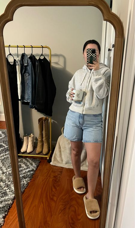 Good morning ☀️ The comfiest zip up & denim shorts! 

Wearing size:
XS sweatshirt
26” shorts

Use code: annemarie10 for discount on phone cases.

Casual outfit
Mom outfit
Denim shorts
Sweats
Summer outfit
Spring outfit 
Neutral outfitt

#LTKStyleTip #LTKFindsUnder100