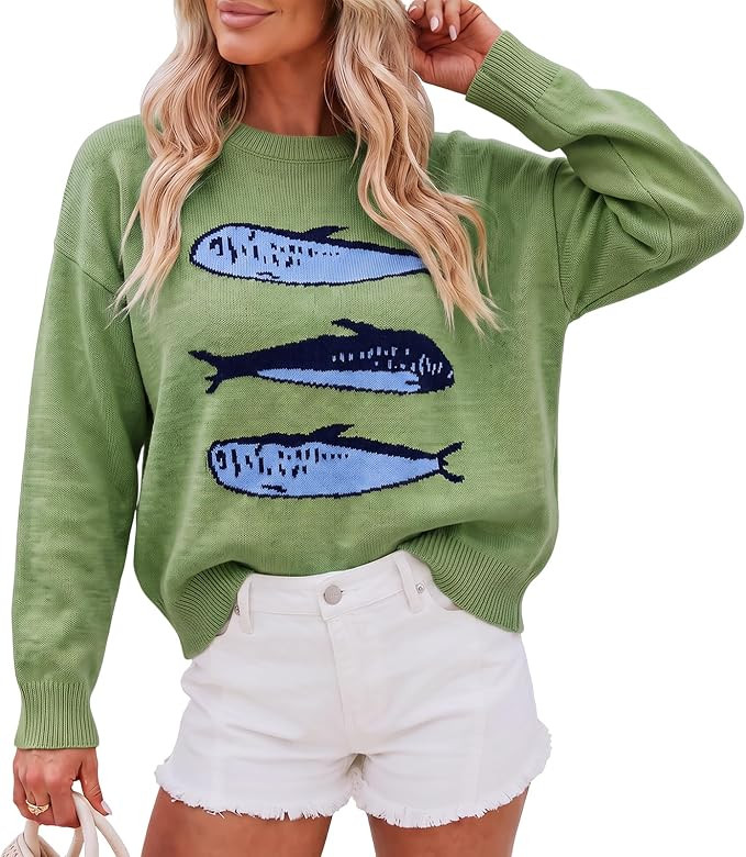Cicy Bell Womens Fish Graphic Sweaters Lightweight Knit Crewneck Pullover | Sardine Animal Patter... | Amazon (US)