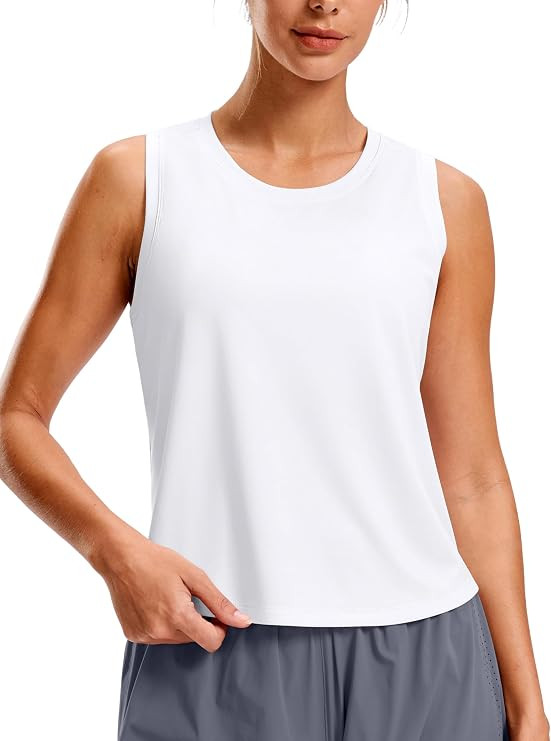SANTINY Cropped Racerback Workout Tank Top | Loose Fit, Waist Length, Moisture Wicking, Lightweig... | Amazon (US)