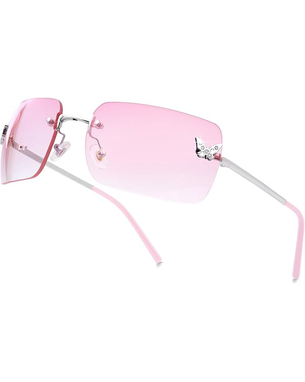 knliwkm Rimless Rectangle Y2k Sunglasses for Women Men Cute Small Clear Frameless Tinted Lens 200... | Amazon (US)