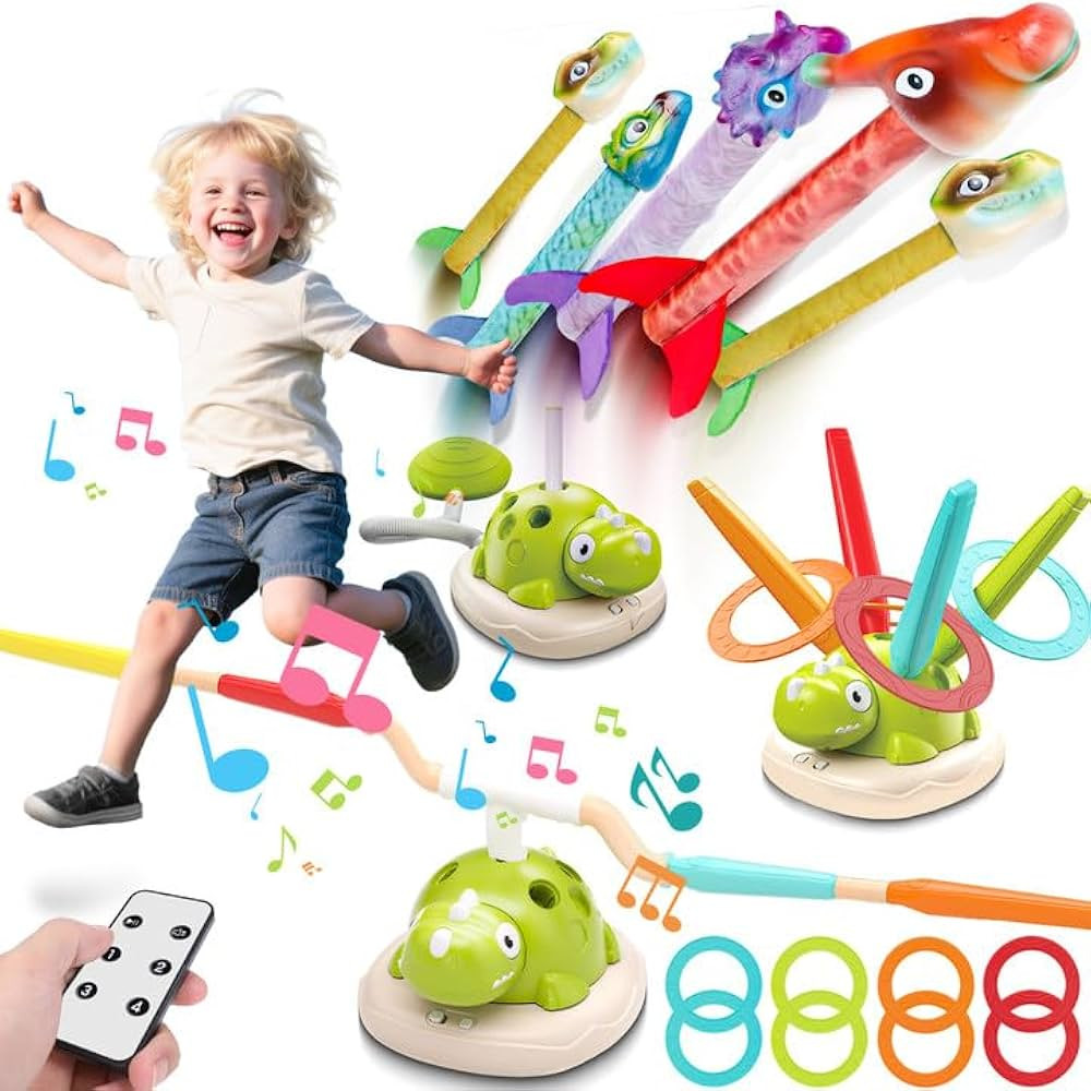 Aliex 3 in 1 Dinosaur Musical Jumping, Toss Ring and Stomping Launch Rocket Launcher, Indoor & Ou... | Amazon (US)