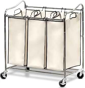 SimpleHouseware Heavy-Duty 3-Bag Laundry Sorter Cart, Chrome | Amazon (US)