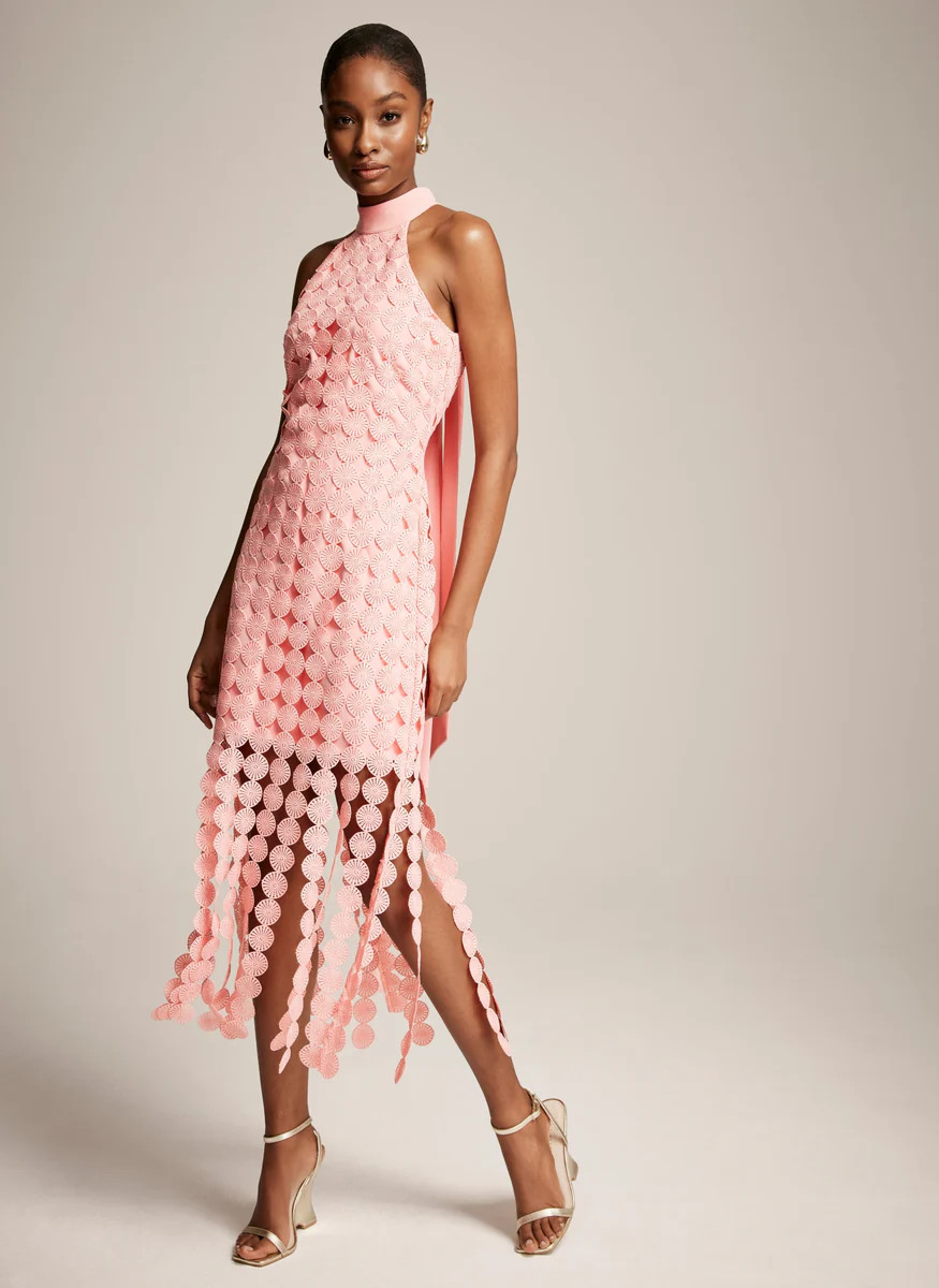 Pink Disc Fringed Midi Dress | Mint Velvet