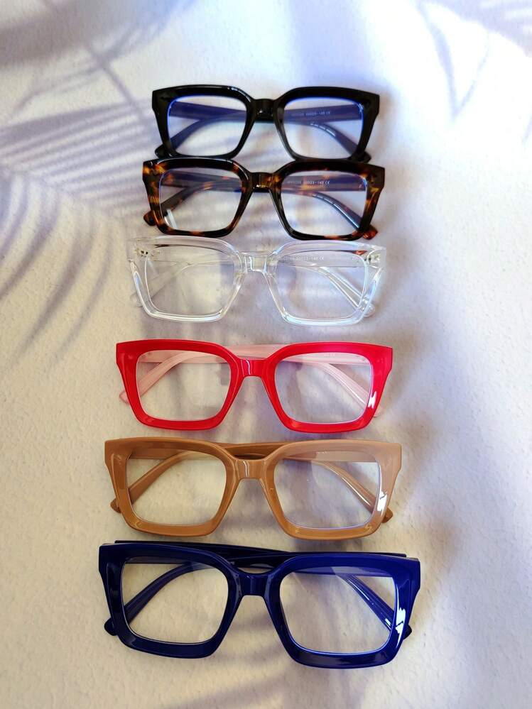 1pc Vintage Design Multi-Color 3D Shaped Thick Frame Rivets Decor Y2K Red Tortoiseshell Black Pink Cute Series Metal Durable Hinge Transparent Brand New Material Classic Retro 3D Design Personalized Fashion Glasses | SHEIN