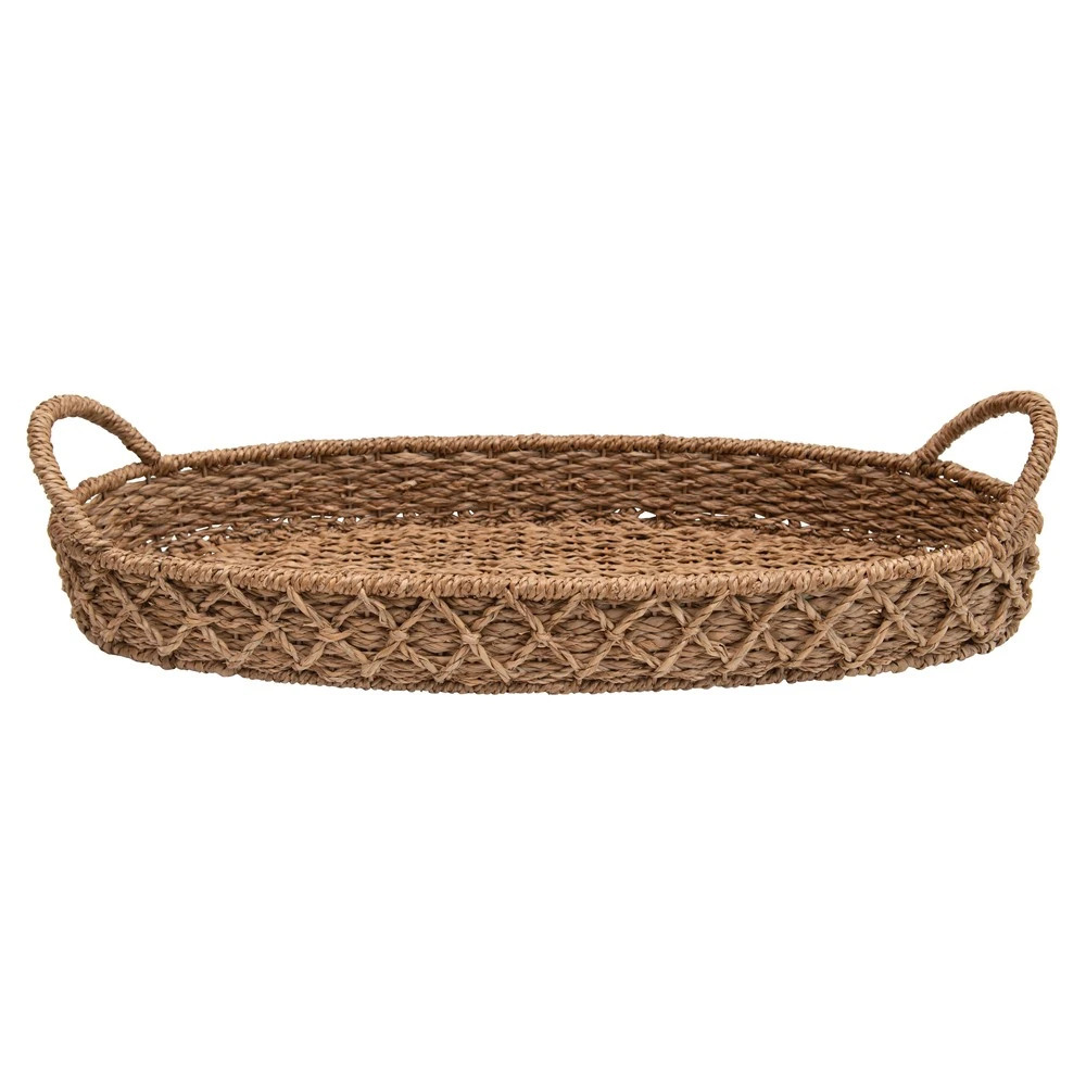 Bridgette Coastal Natural Woven Seagrass Oval Decorative Tray | Kathy Kuo Home