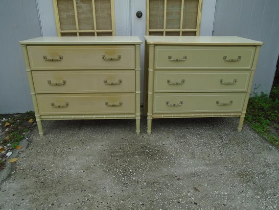Pair Faux Bamboo Bachelor chests 3 drawers 2 Dressers Nightstands Hollywood Regency REPRO Henry L... | Etsy (CAD)