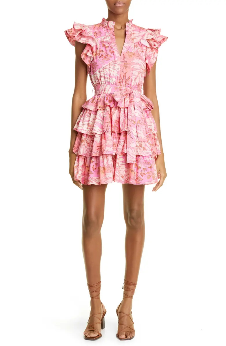 Lulua Floral Print Tiered Cotton Poplin Minidress | Nordstrom