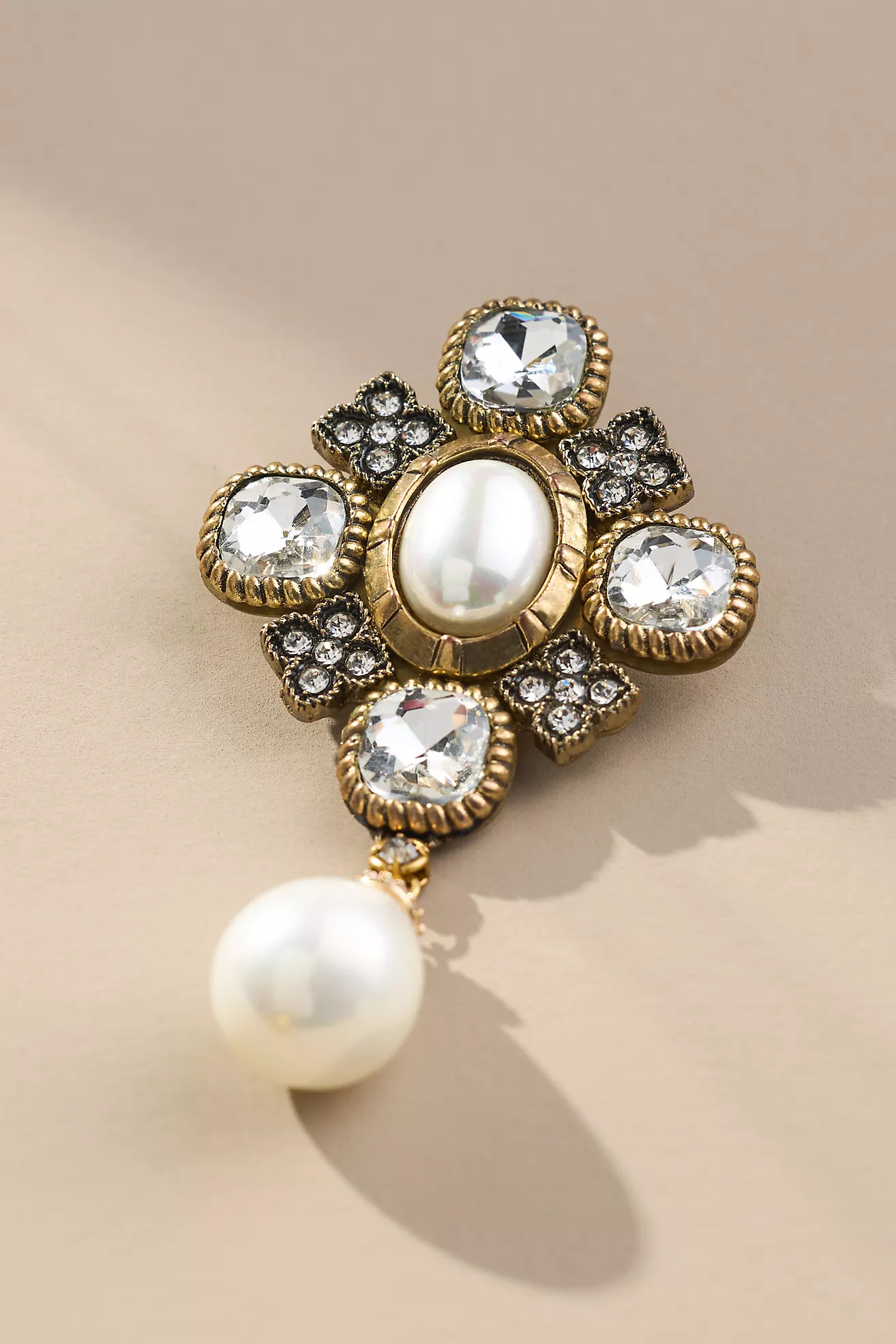 Crystal & Pearl Drop Brooch | Anthropologie (US)