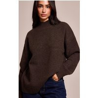Petite Chocolate Knit Oversized Polo Neck Sweater | PrettyLittleThing US