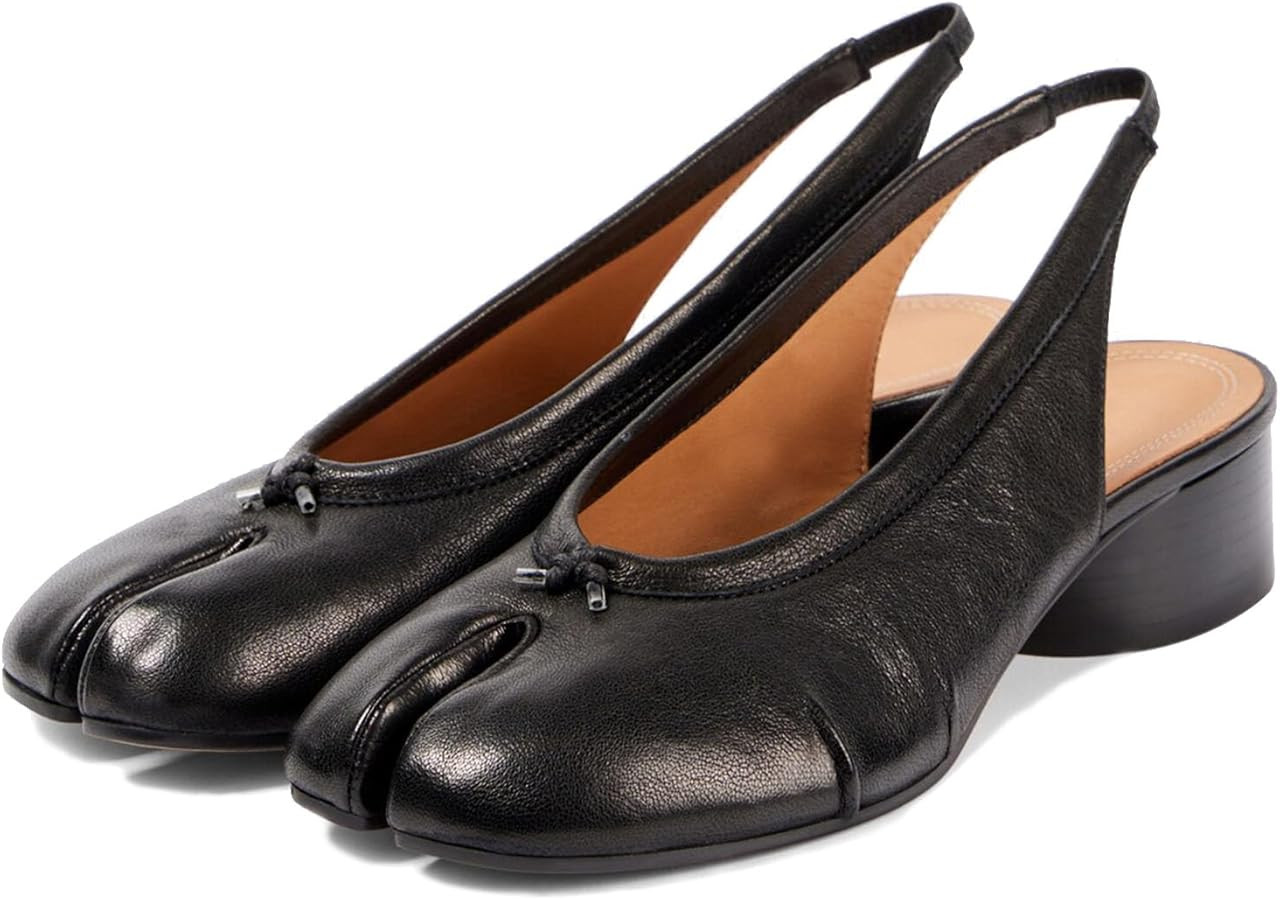 KOKOMOMO Black Split Toe Slingback Heels for Women Japanese Tabi Shoes Cylindrical Block Heels Pu... | Amazon (US)