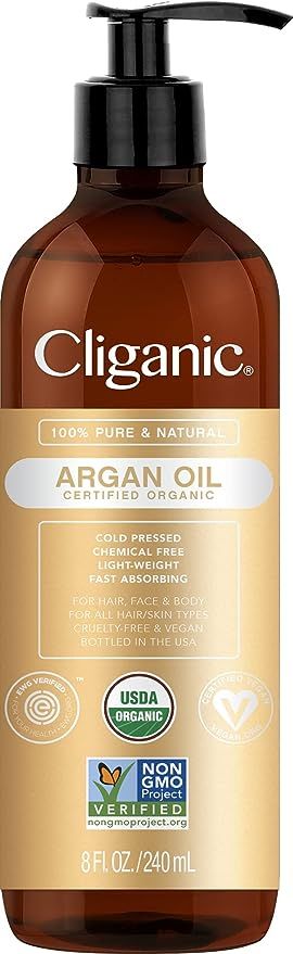 Cliganic Organic Argan Oil 8oz with Pump, 100% Pure - for Hair, Face & Skin | Amazon (US)