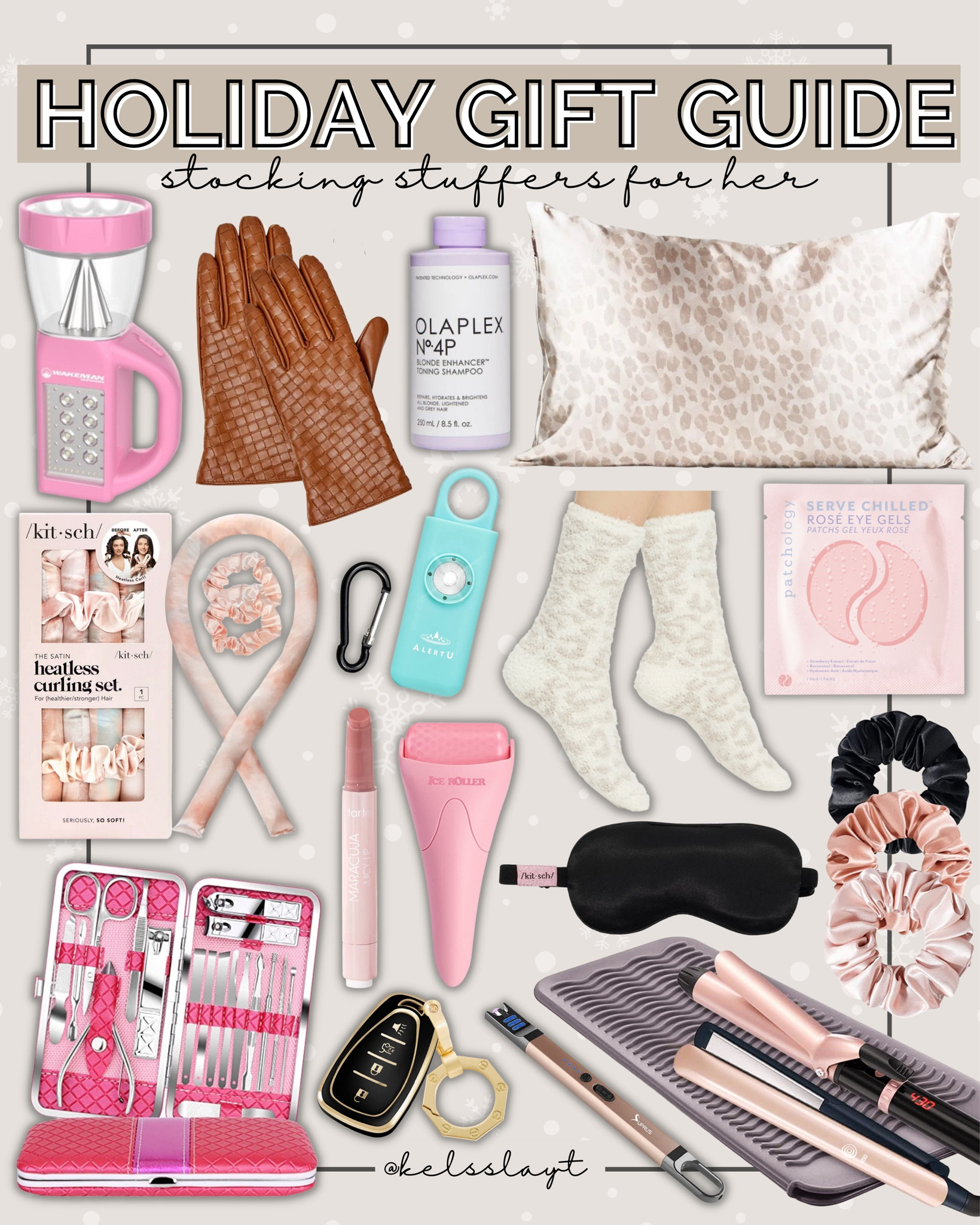 Gift guide for her, stocking stuffers for her, Christmas gift ideas, gifts under $25, satin pillowcase, hot tool mat, barefoot dreams socks, heartless curls, car key cover 

#LTKGiftGuide #LTKbeauty #LTKunder50