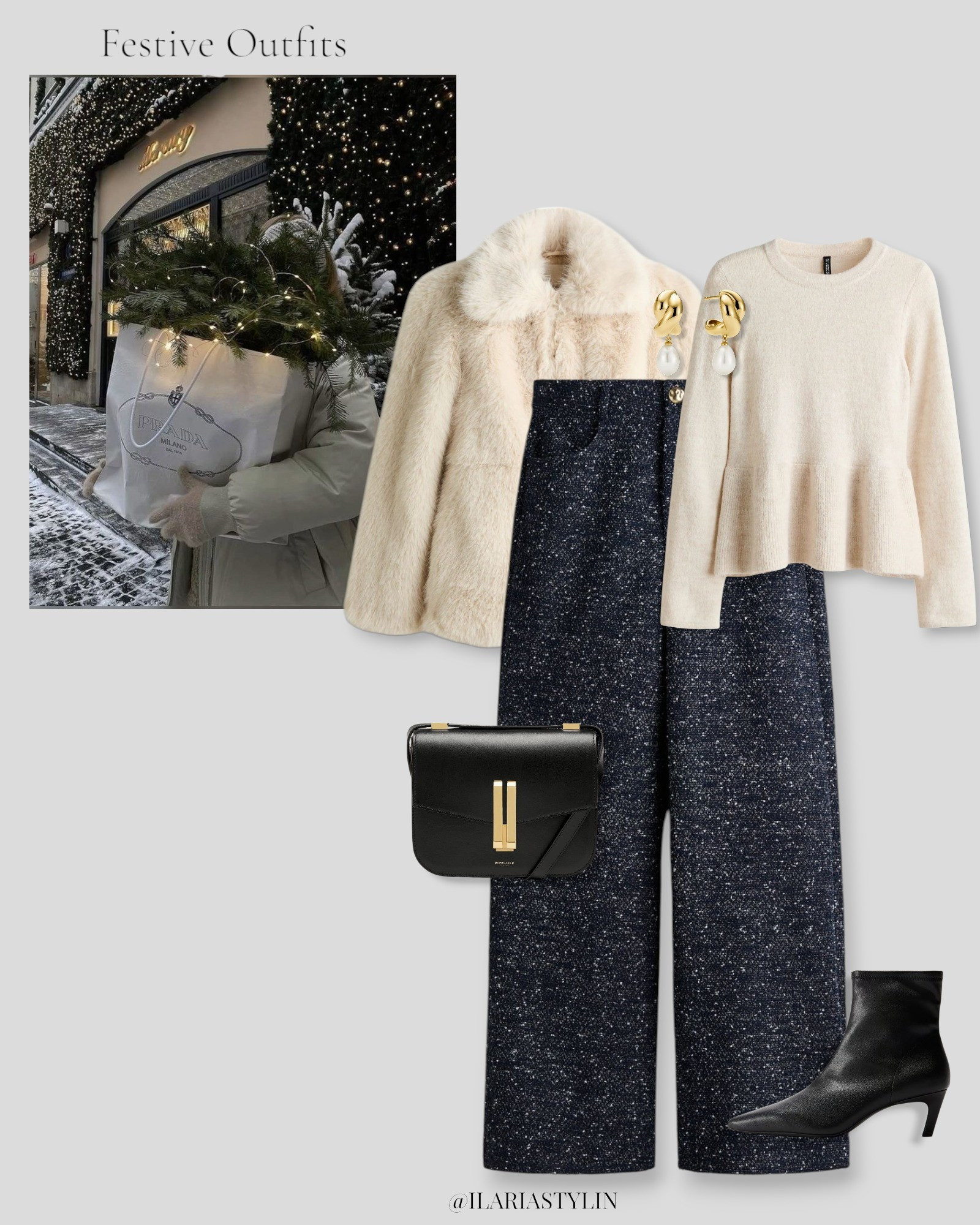FESTIVE OUTFITS 🎄🥂  festive outfit, festive outfit ideas, cream jacket, cream coat, fluffy jacket, fluffy coat, cream sweater, peplum sweater, navy blue pants, bouclé pants, wide leg pants, dress pants, black boots, ankle boots, sock boots, heeled boots, black bag, cross body bag, shoulder bag, chic outfit

#LTKHoliday #LTKSeasonal #LTKFindsUnder100