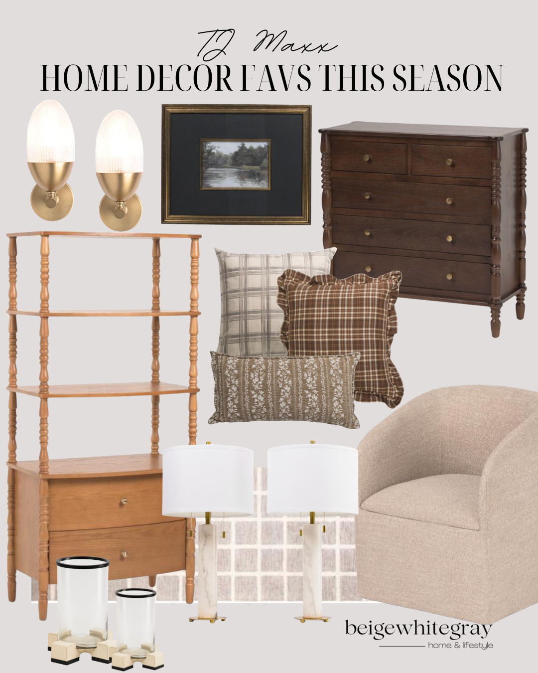 TJ Maxx home decor, TJ Maxx finds, TJ Maxx home, affordable home decor, fall home decor, vintage inspired home, plaid pillows, brass wall sconces, marble table lamps, wood furniture, neutral home decor, cozy interiors, traditional home decor, curated home finds, home styling inspiration, designer look for less, seasonal decorating, cozy living room, home decor inspiration, affordable decorating

#LTKSeasonal #LTKHome